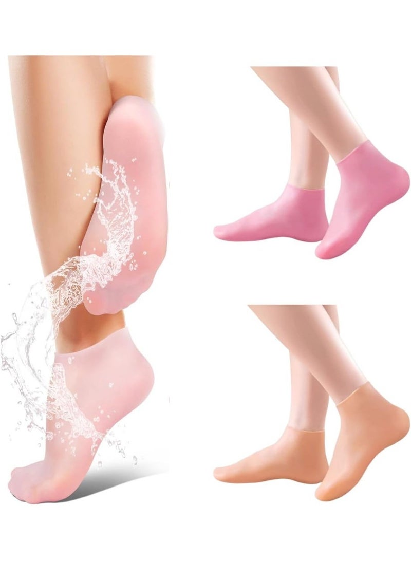 2 Pairs Silicone Socks for Dry Cracked Feet - Silicone Moisturizing Socks for Women - Foot Care Silicone Socks - Spa Gel Socks Foot Care After Pedicure - Image 1